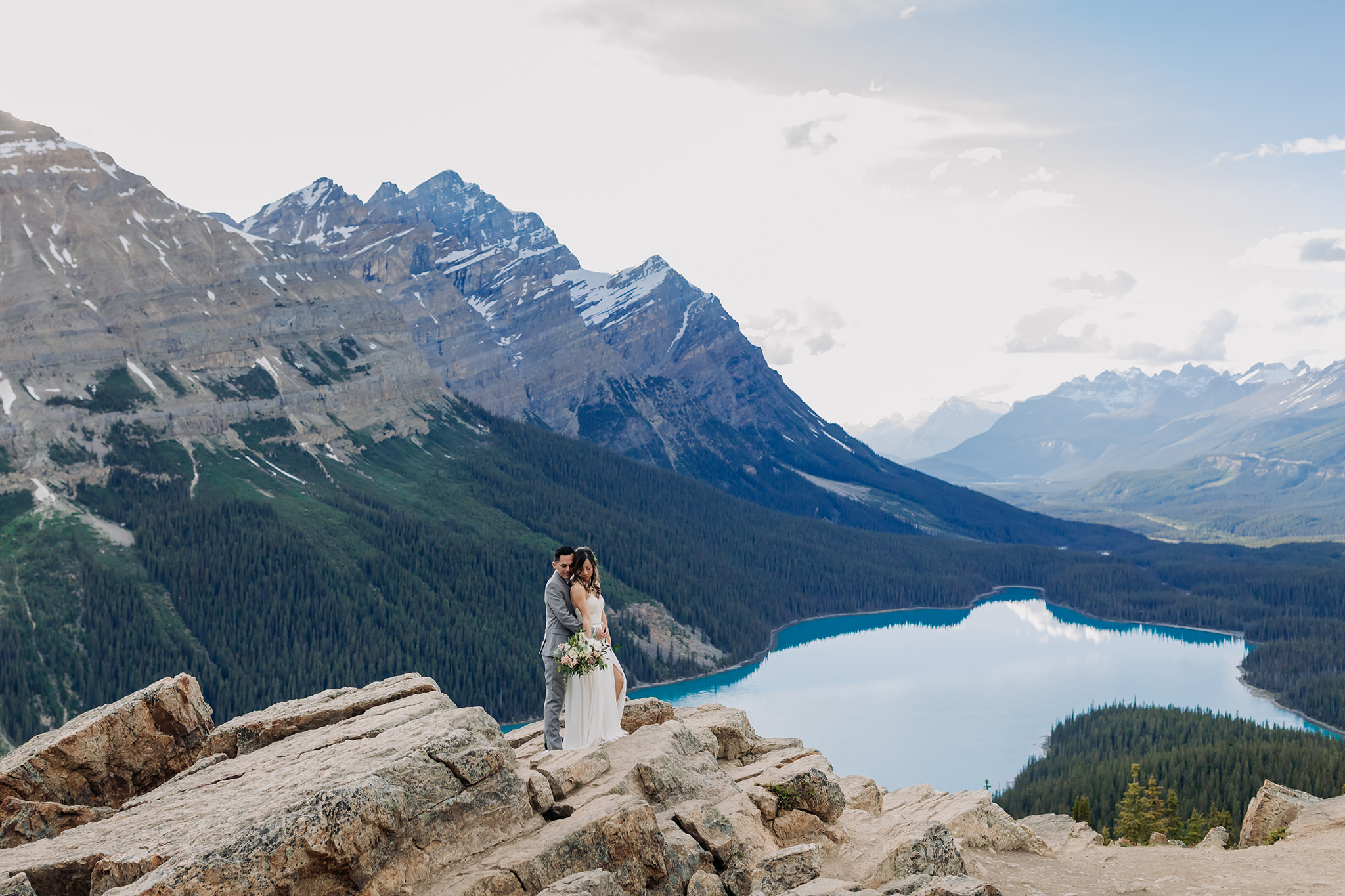 Icefields Parkway elopement Peyto Lake bow summit mountain wedding portraits by Banff intimate wedding photographer ENV Photography