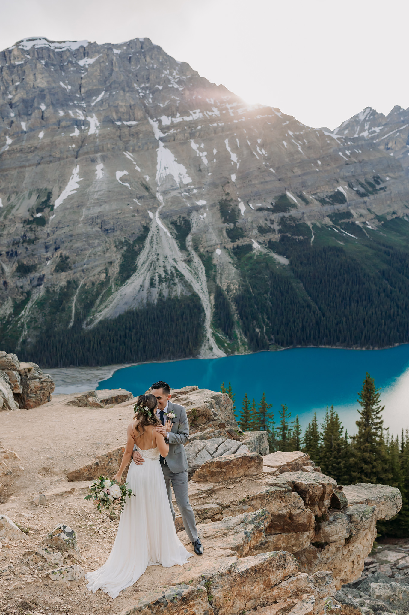 Icefields Parkway elopement Peyto Lake bow summit mountain wedding portraits by Banff intimate wedding photographer ENV Photography