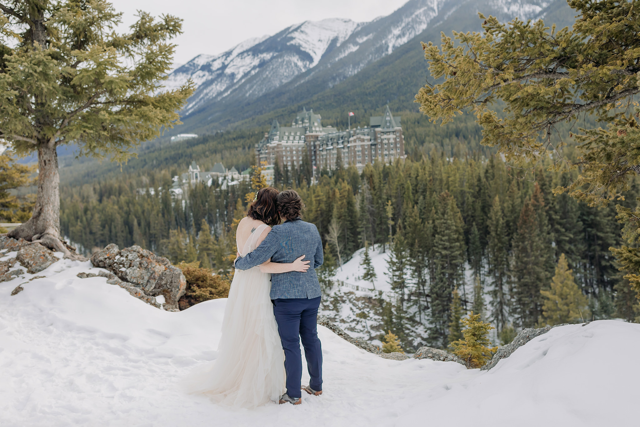 LGBTQ gay elopement in the mountains in winter surprise corner