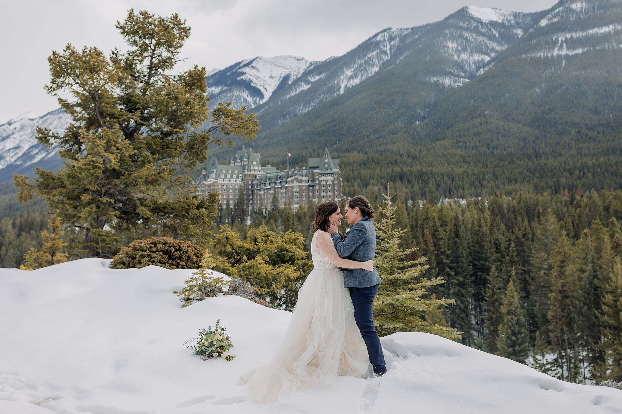 LGBTQ gay elopement in the mountains in winter surprise corner