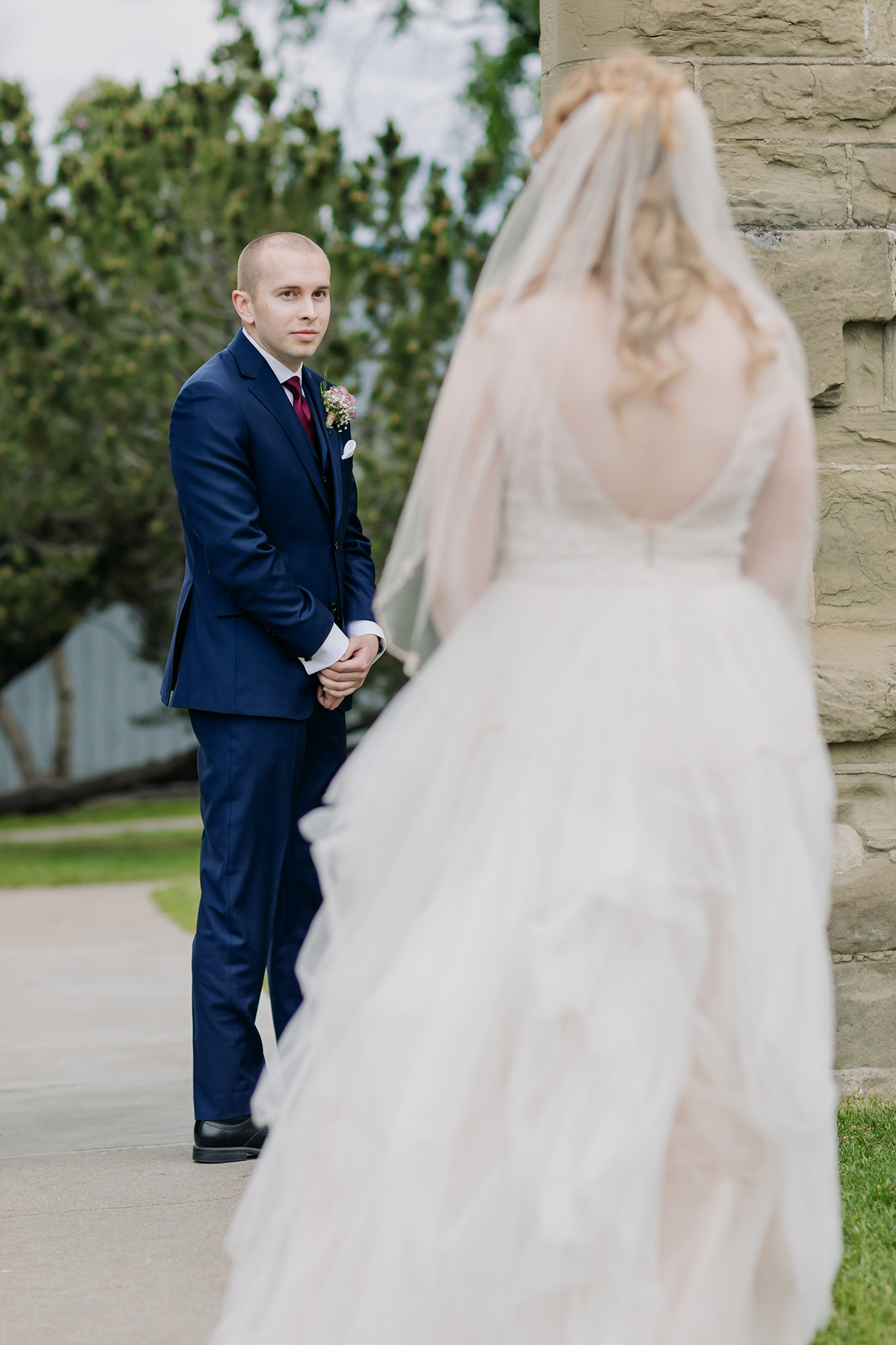 Rundle Ruins wedding bride & groom first look