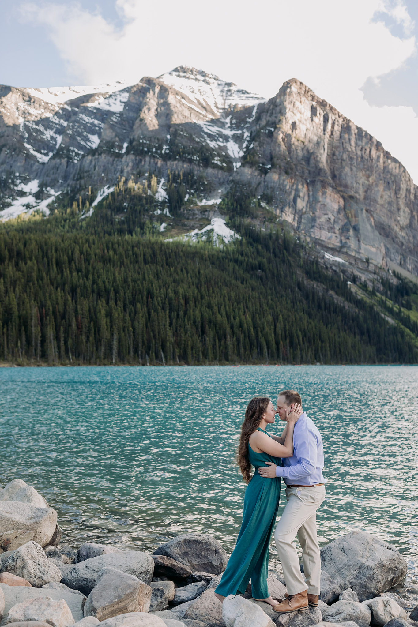Lake Louise summer couples photos in the Rocky Mountains