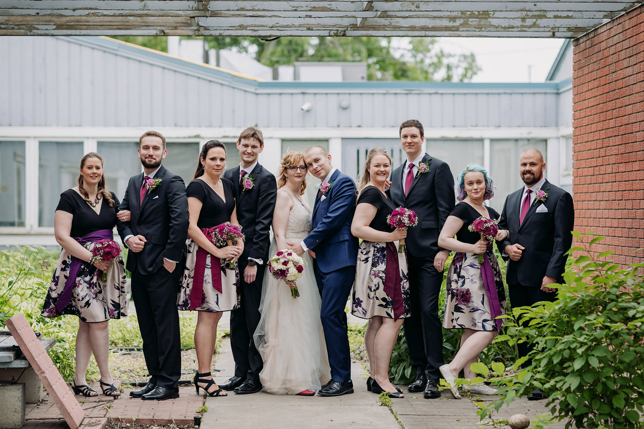Calgary intimate wedding party portraits in the city with bridesmaids & groomsmen