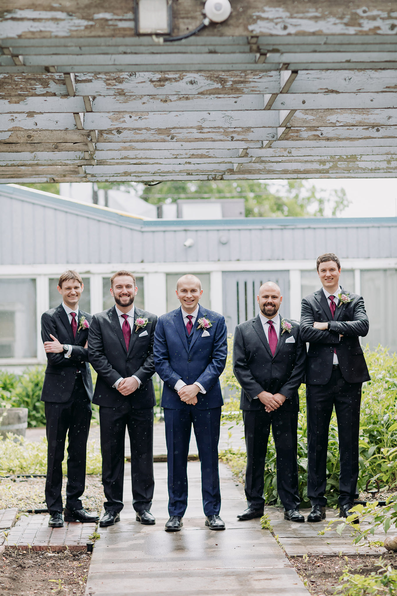 Calgary intimate wedding party portraits in the city with groomsmen