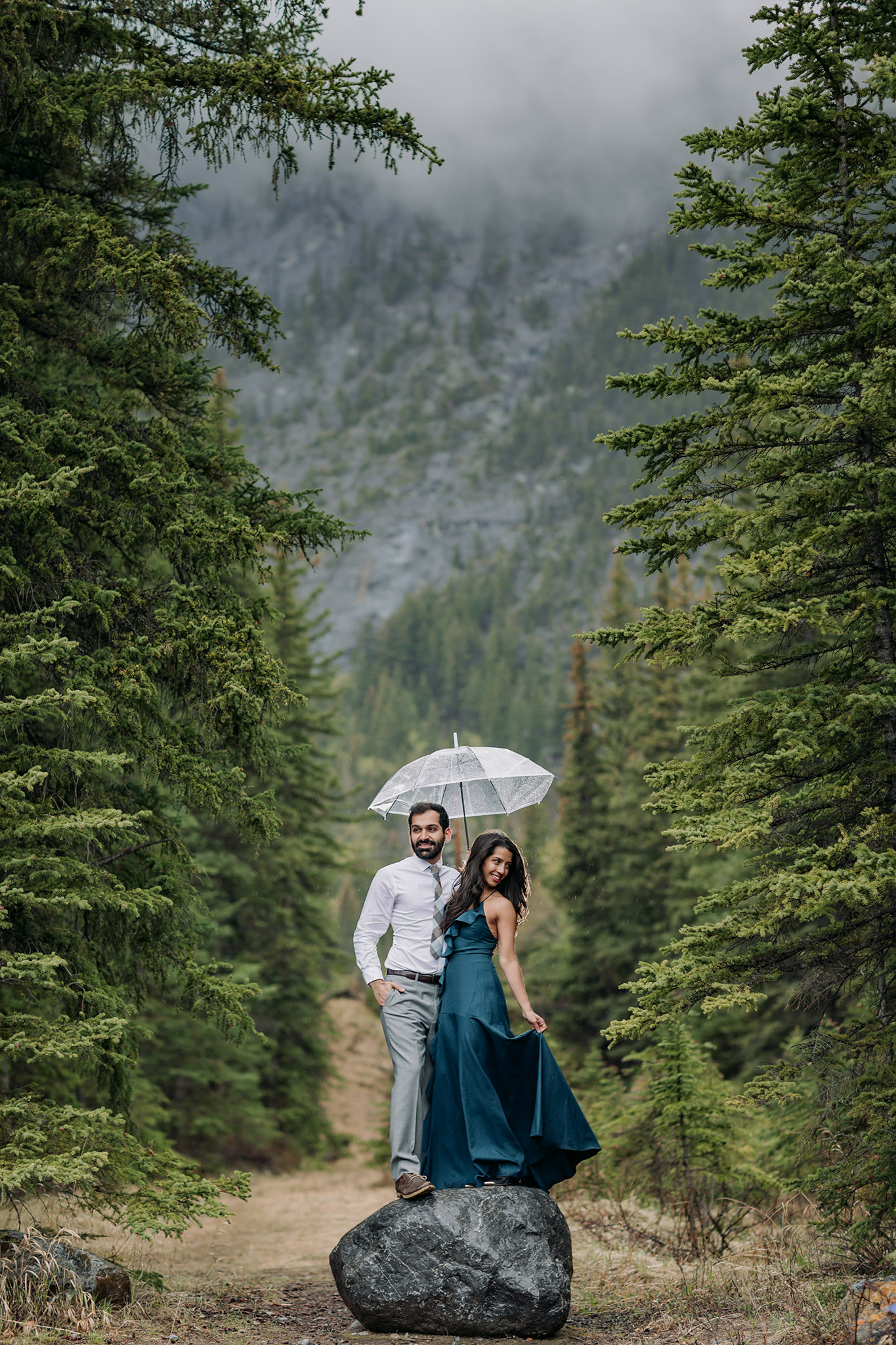 dramatic cascades ponds banff couples photos