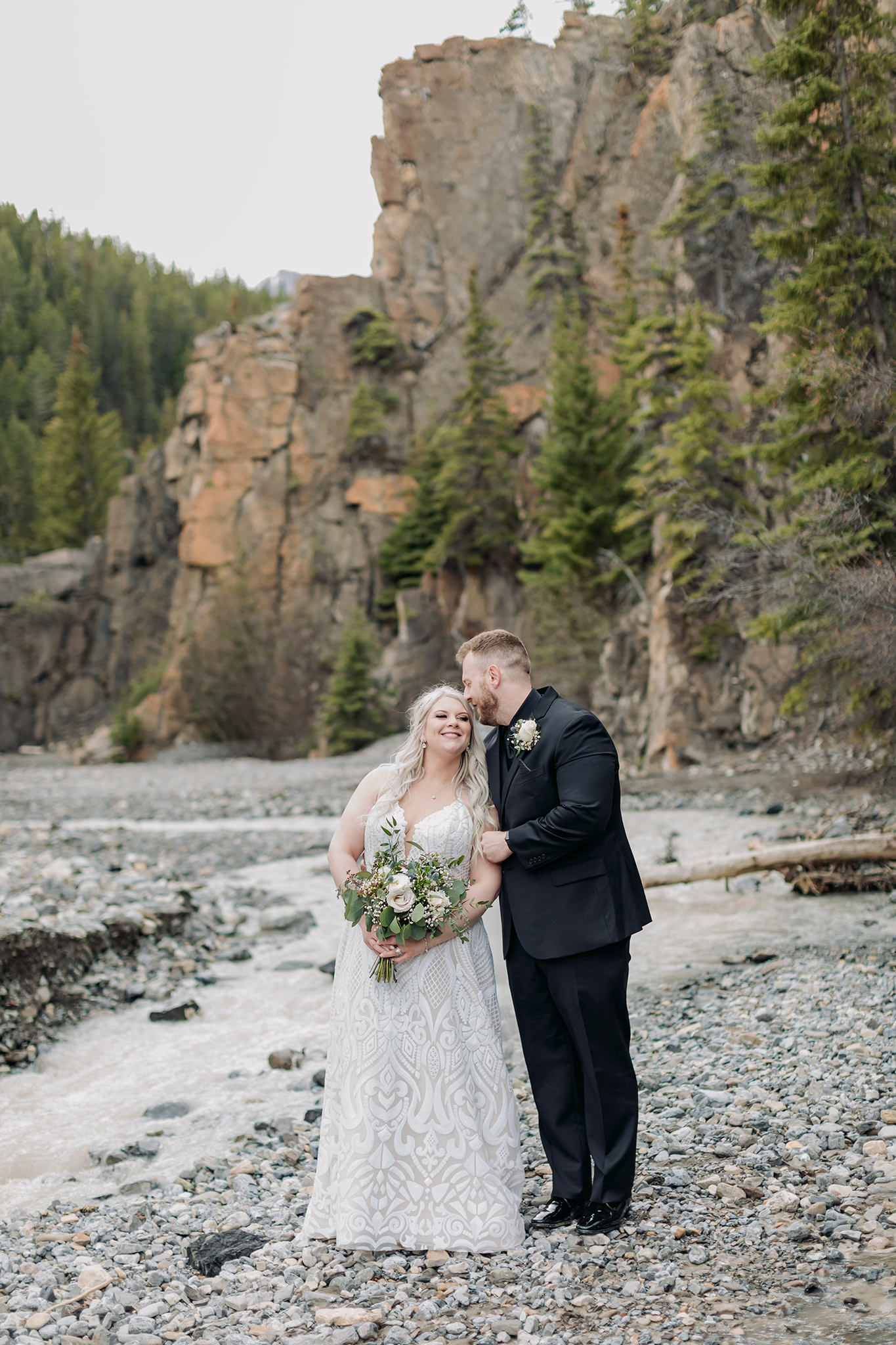 Abraham Lake Spring Mountain wedding portraits at Allstones Creek