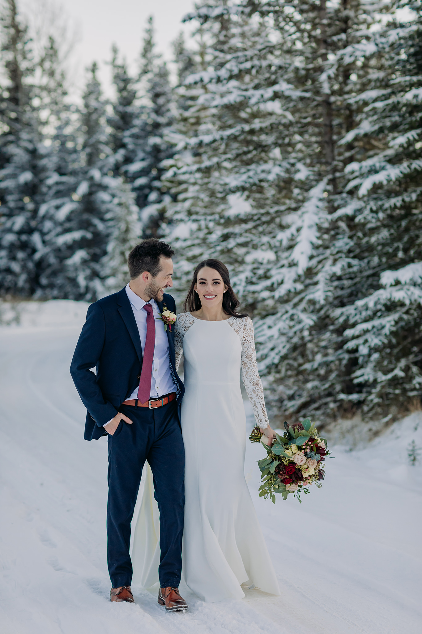 Upper Bankhead Banff mountain bride & groom photos in the snow