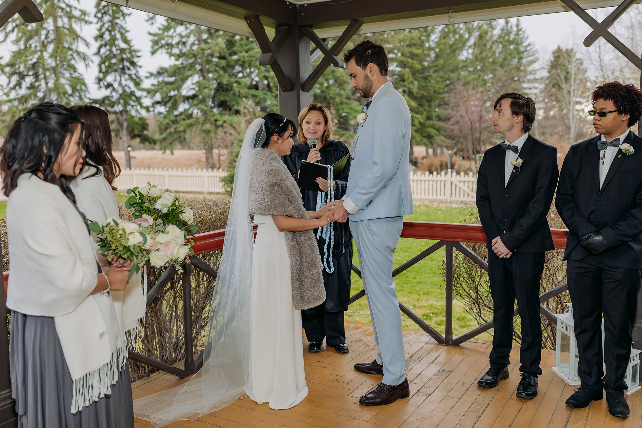 intimate calgary wedding at Bow Valley Ranche on stormy October day