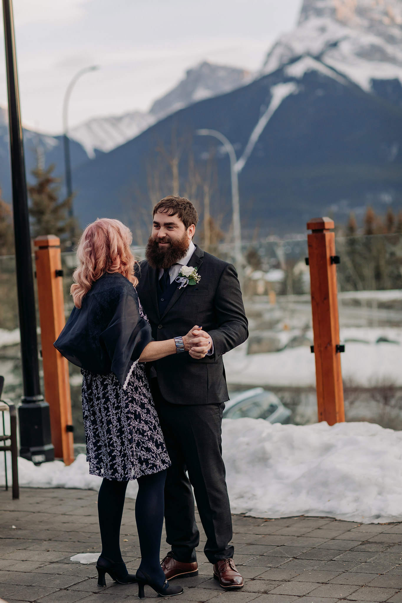 Iron Goat Pub wedding reception dancing on patio in winter photographed by ENV Photography