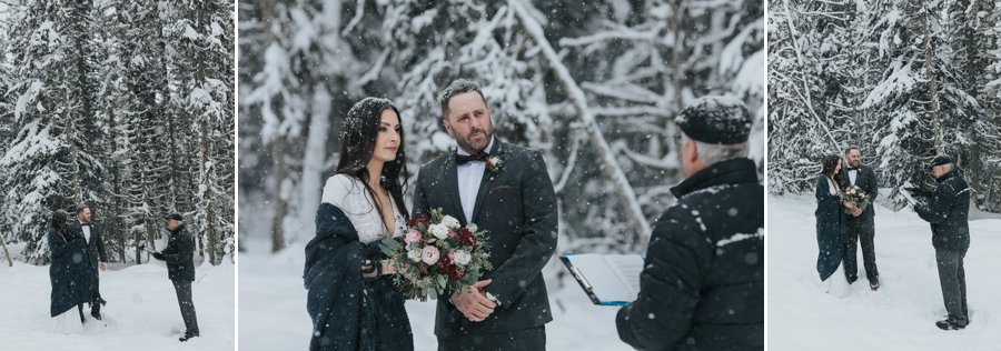 Snowy mountain wedding ceremony in the Canadian Rockies