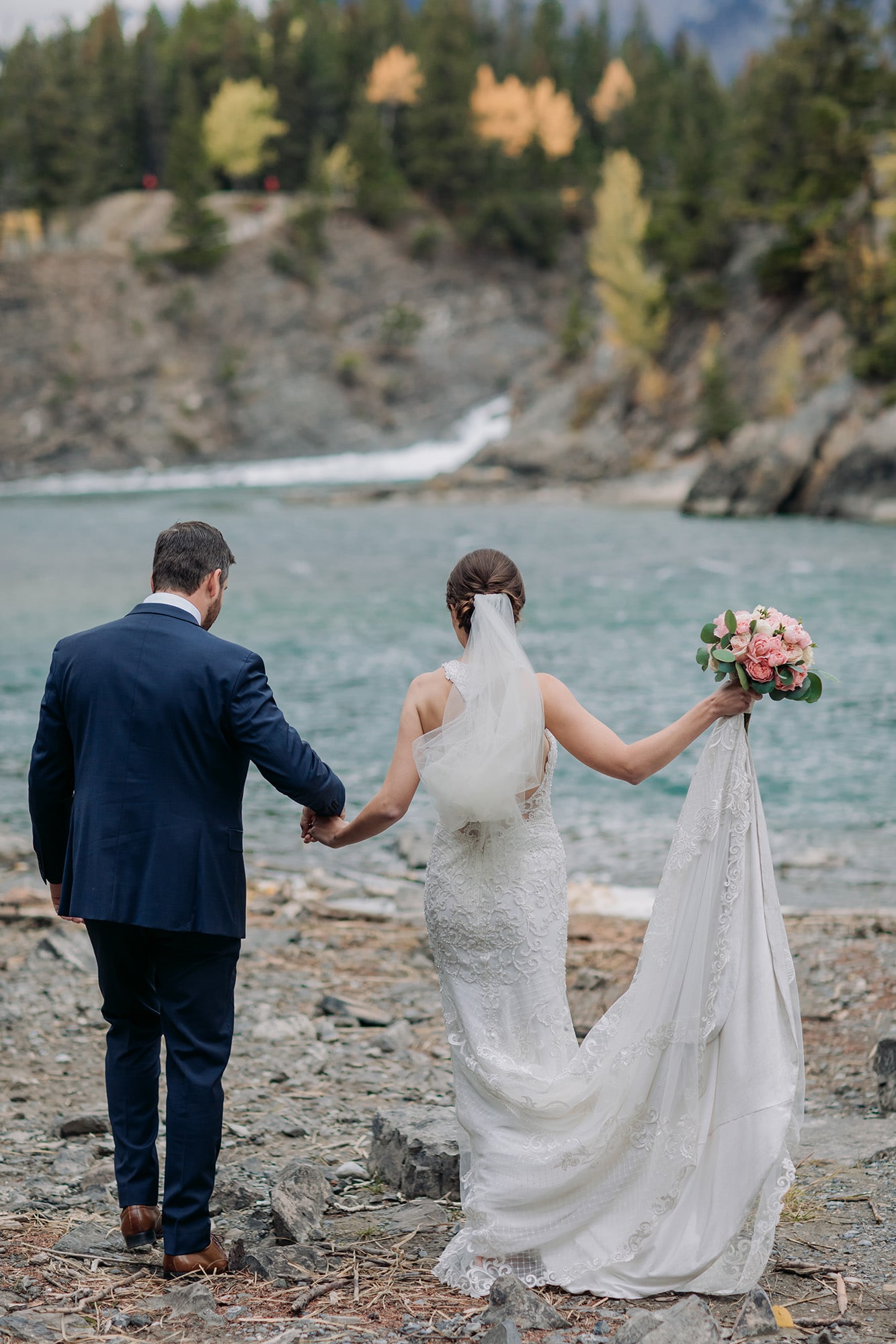 intimate banff wedding photos at Bow Falls Places to get married in banff