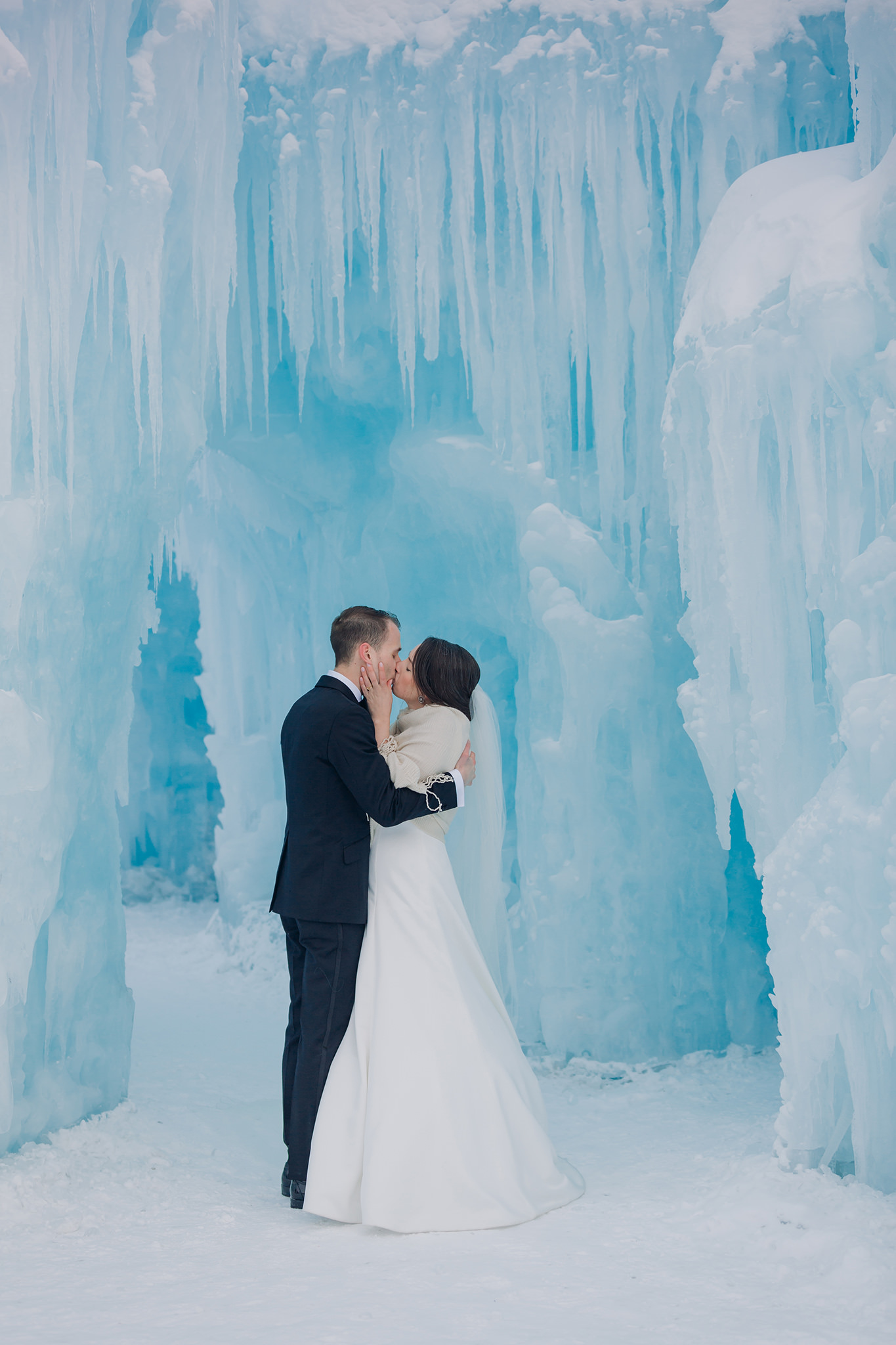 Edmonton Winter Wedding IceCastles portraits in man-made Ice Castle straight out of Frozen photographed by ENV Photography