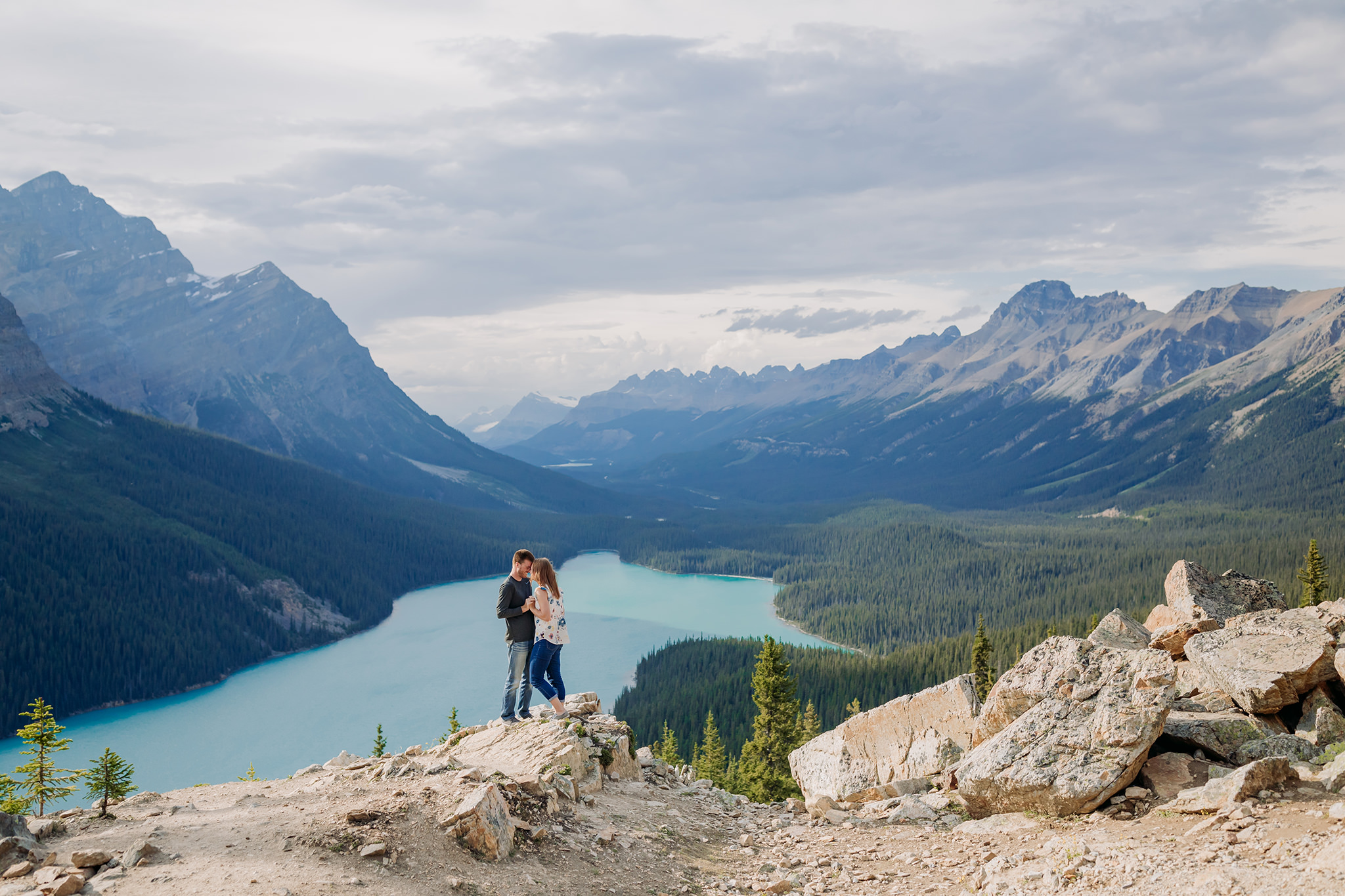 Epic Peyto Lake couples session in the summer in Banff National Park
