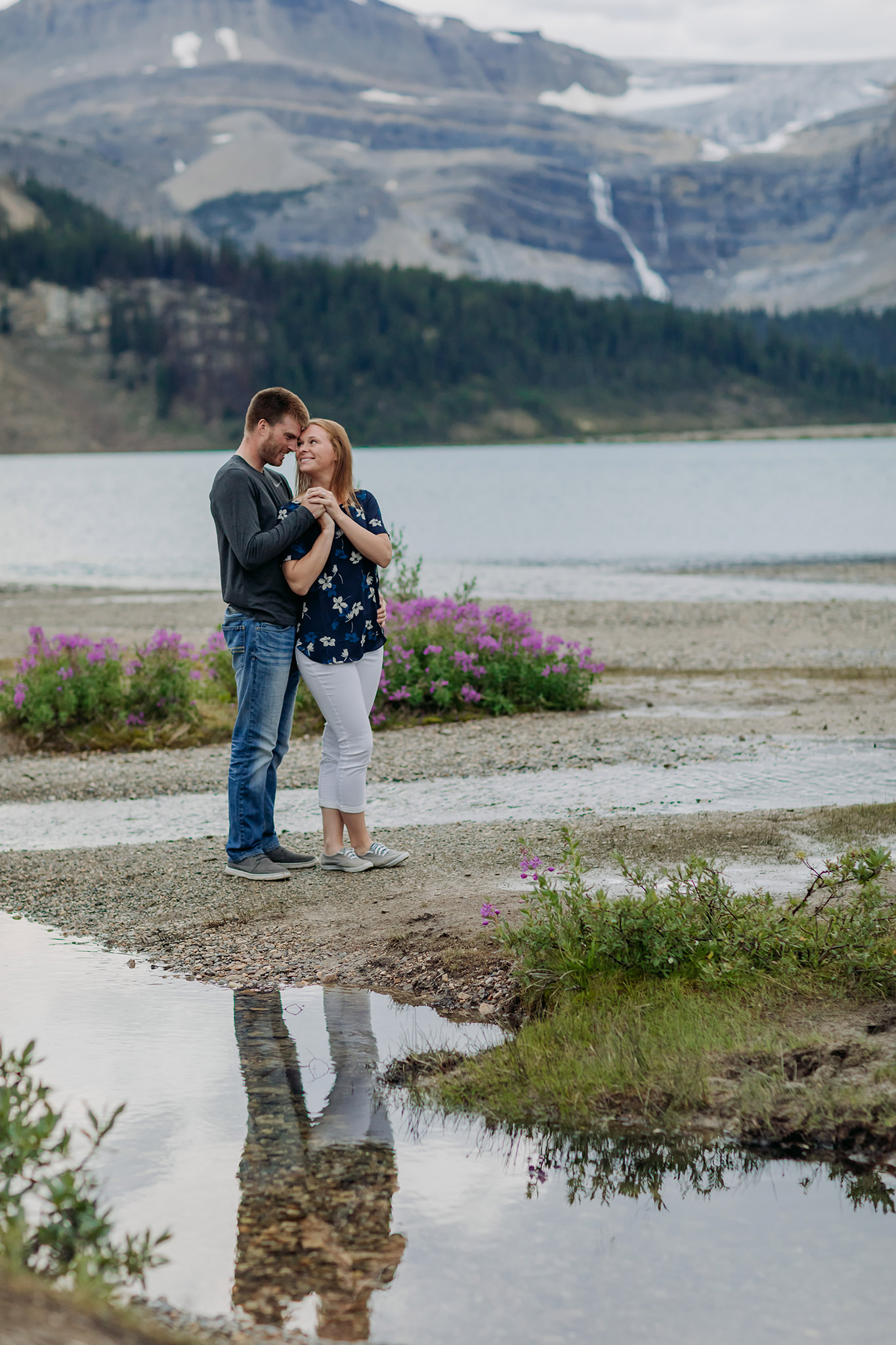 Summer couples photography session at Bow Lake on Icefields Parkway by ENV Photography