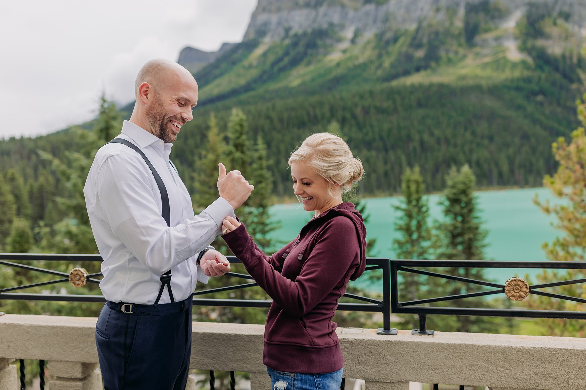 5 Tips for Planning your Dream Mountain Elopement Bride & groom getting ready for wedding together